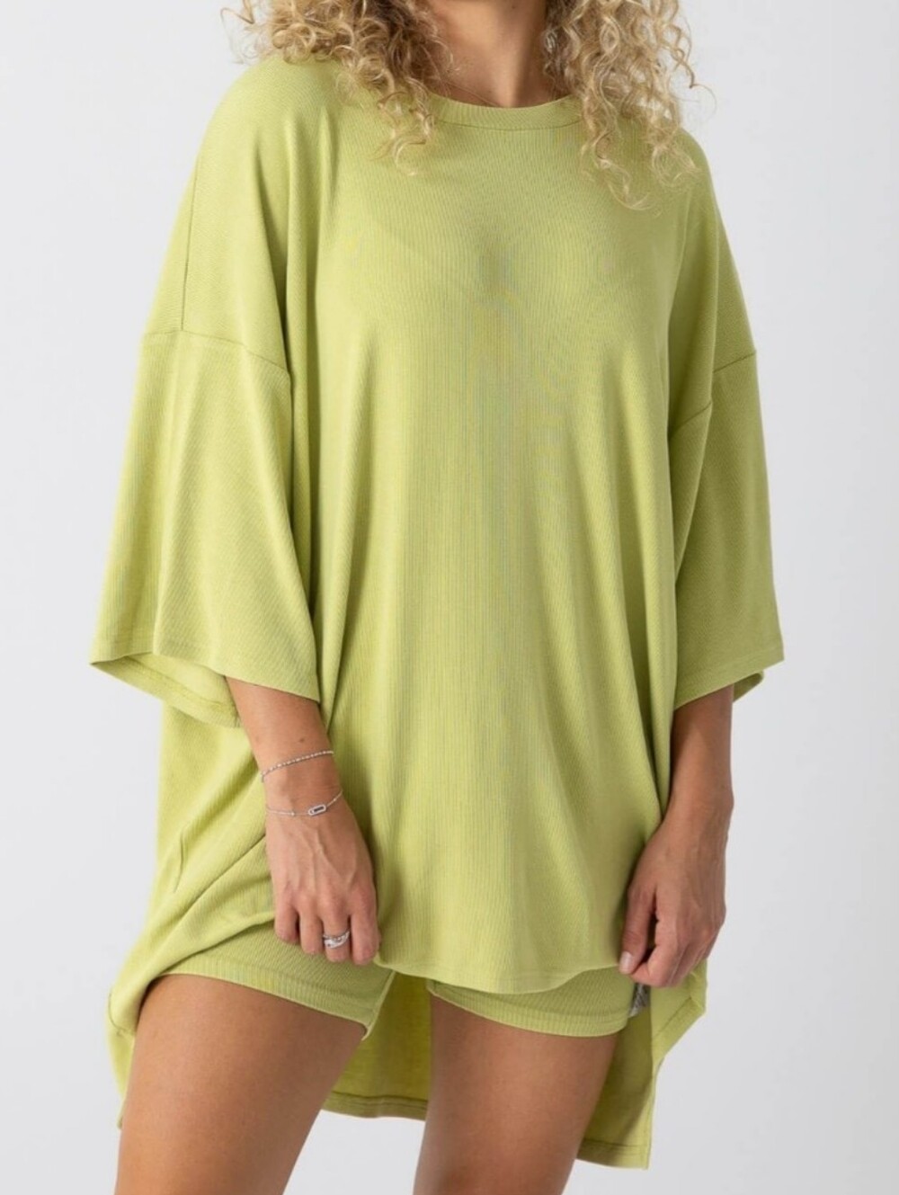 Foxy Kind All Weekend Long Top Lime Sz S/M Oversized Short Sleeve Ribbed